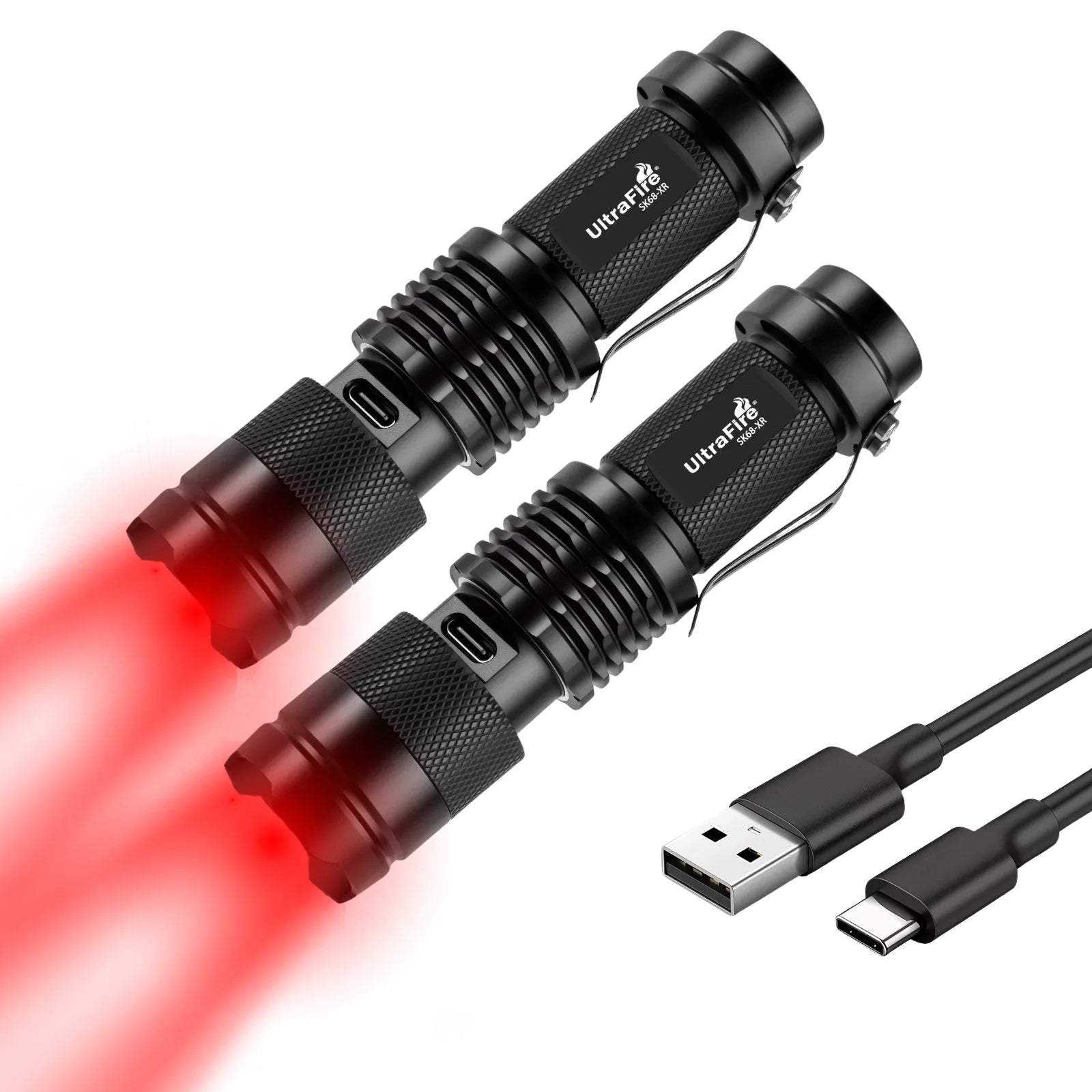 UltraFire® SK68-XR Rechargeable Mini Red Light Flashlight - 2PCS