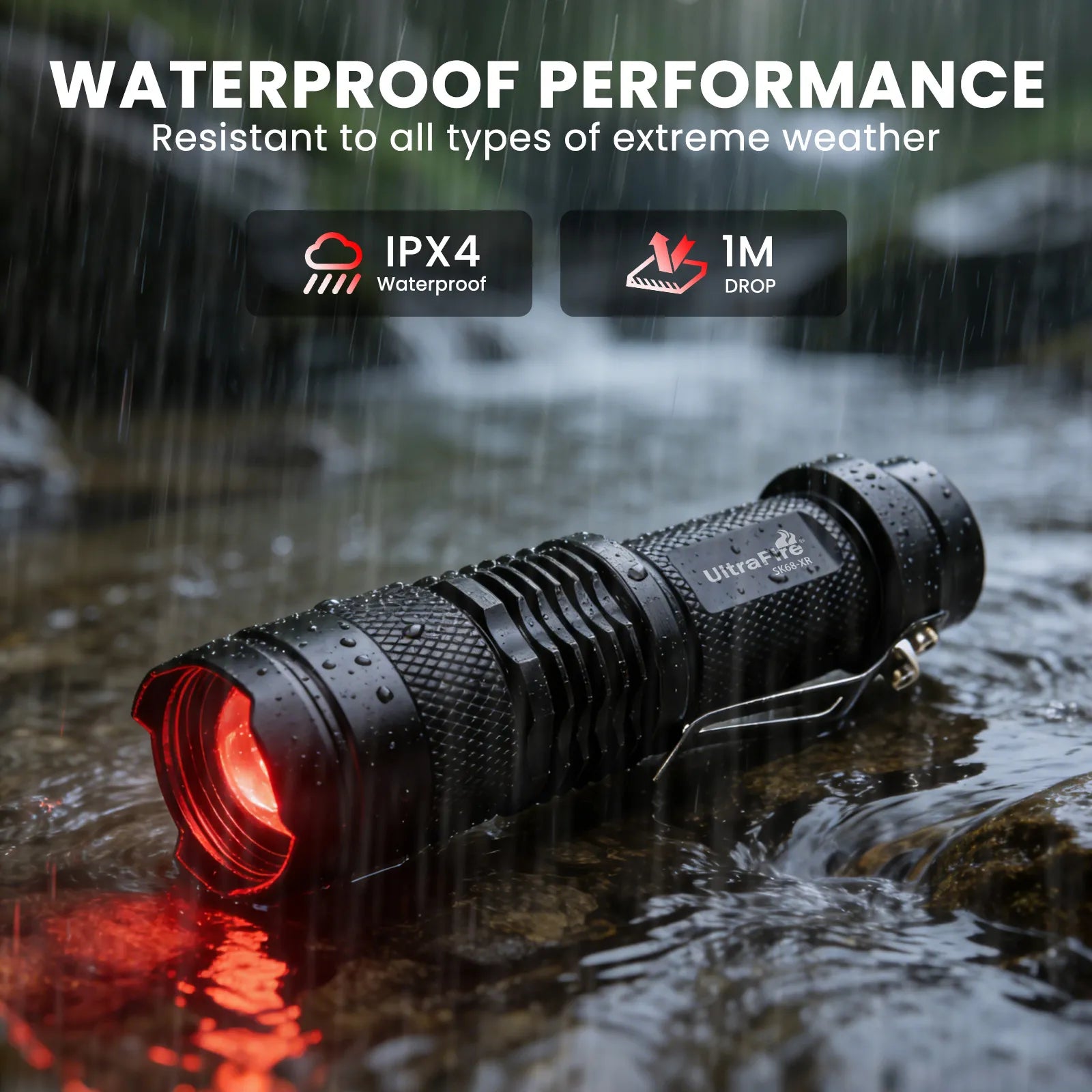 UltraFire® SK68-XR Rechargeable Mini Red Light Flashlight - 2PCS