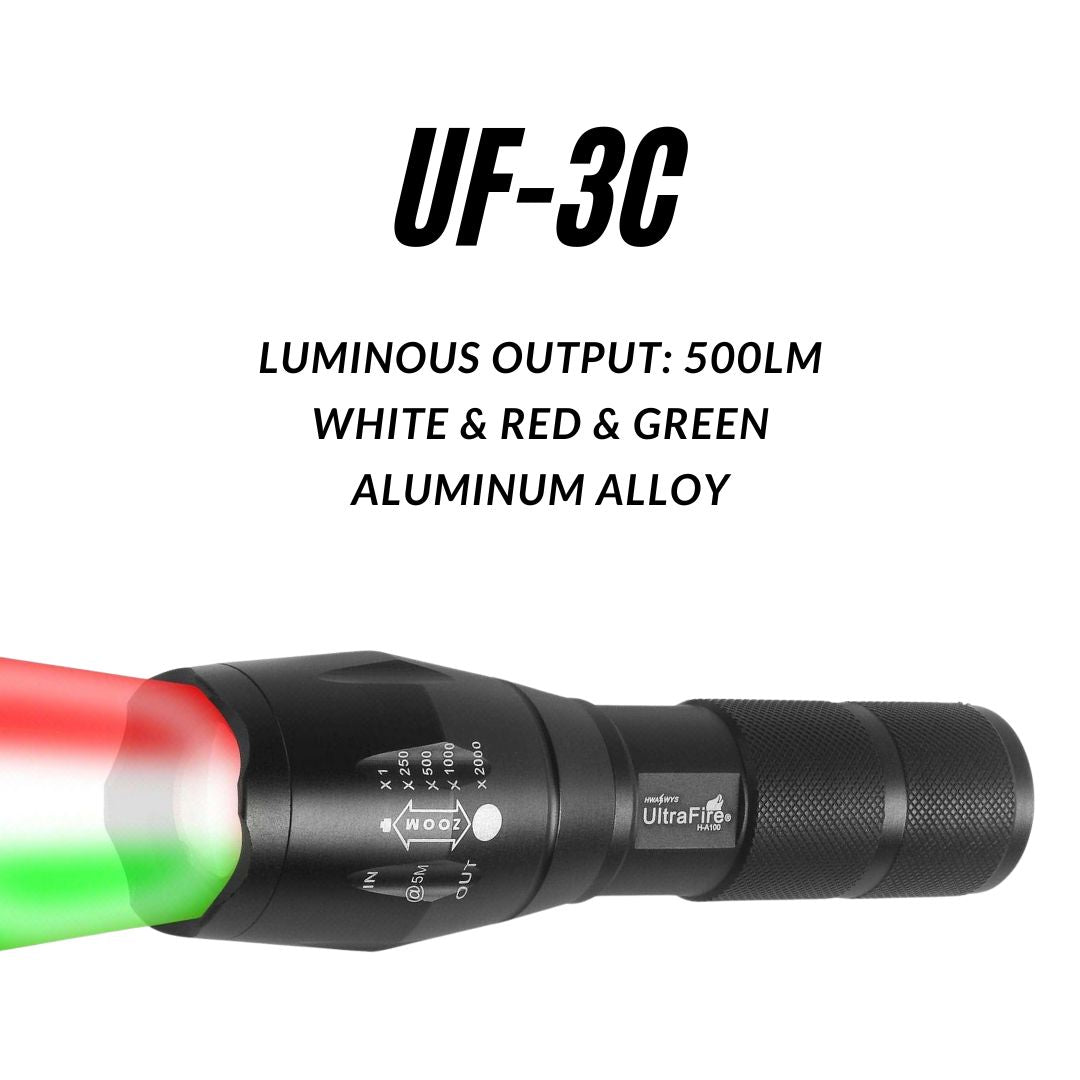 UF-3C Flashlight With Red/Green LED - UltraFire
