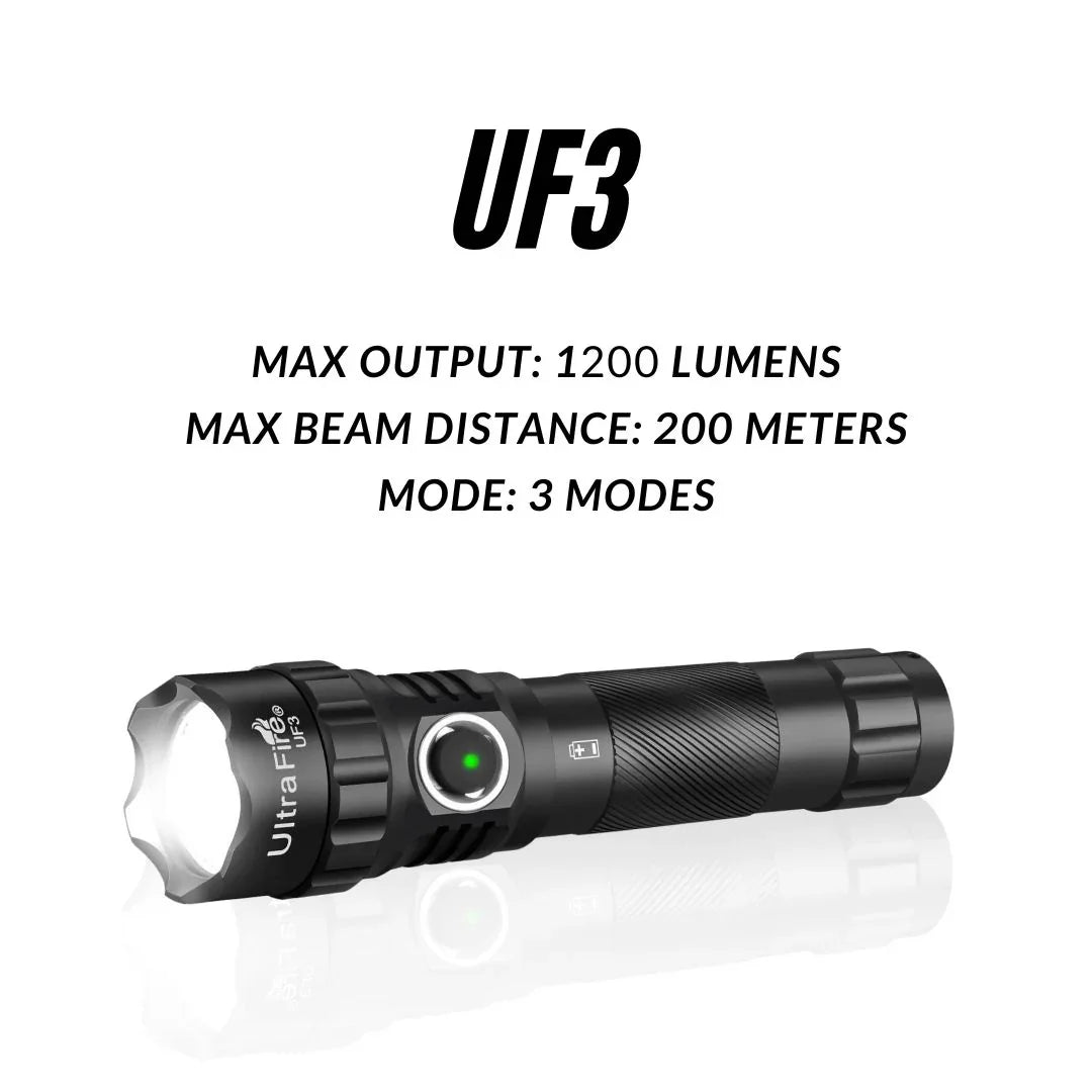 UltraFire UF3 Rechargeable Tactical Flashlight - 1200LM Flashlight Set 1 UltraFire UF3 Rechargeable Tactical Flashlight - 1200LM Flashlight Set 1