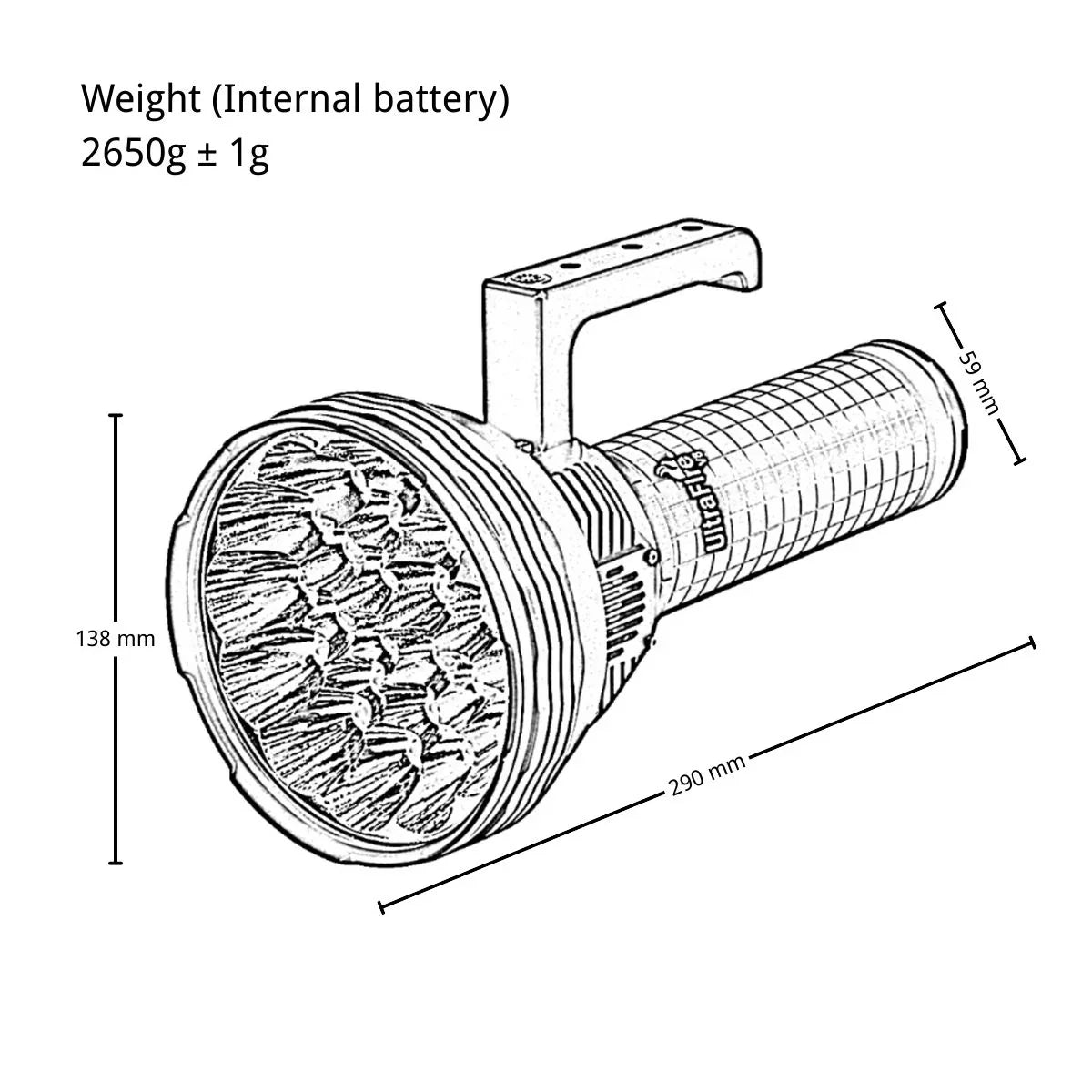 UltraFire_V8_Size_Weight_Lineart - UltraFire