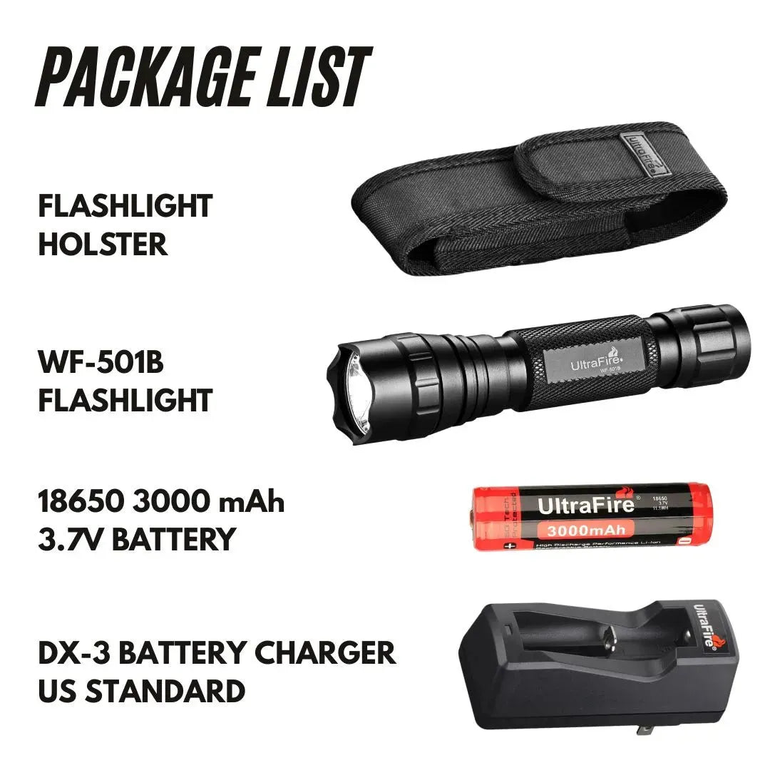 UltraFire WF-501B Tactical Flashlight Package - 1000LM - UltraFire