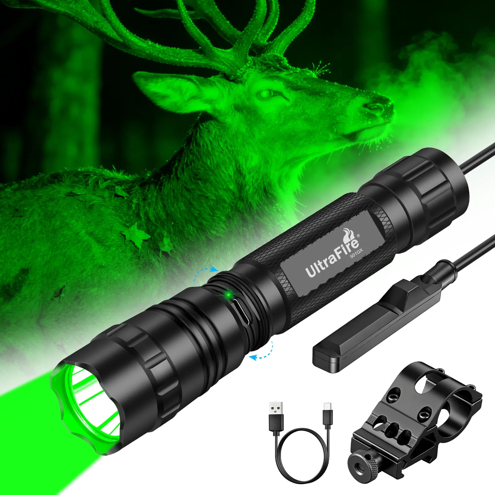 UltraFire® WF-501GX Green LED Rechargeable Flashlight