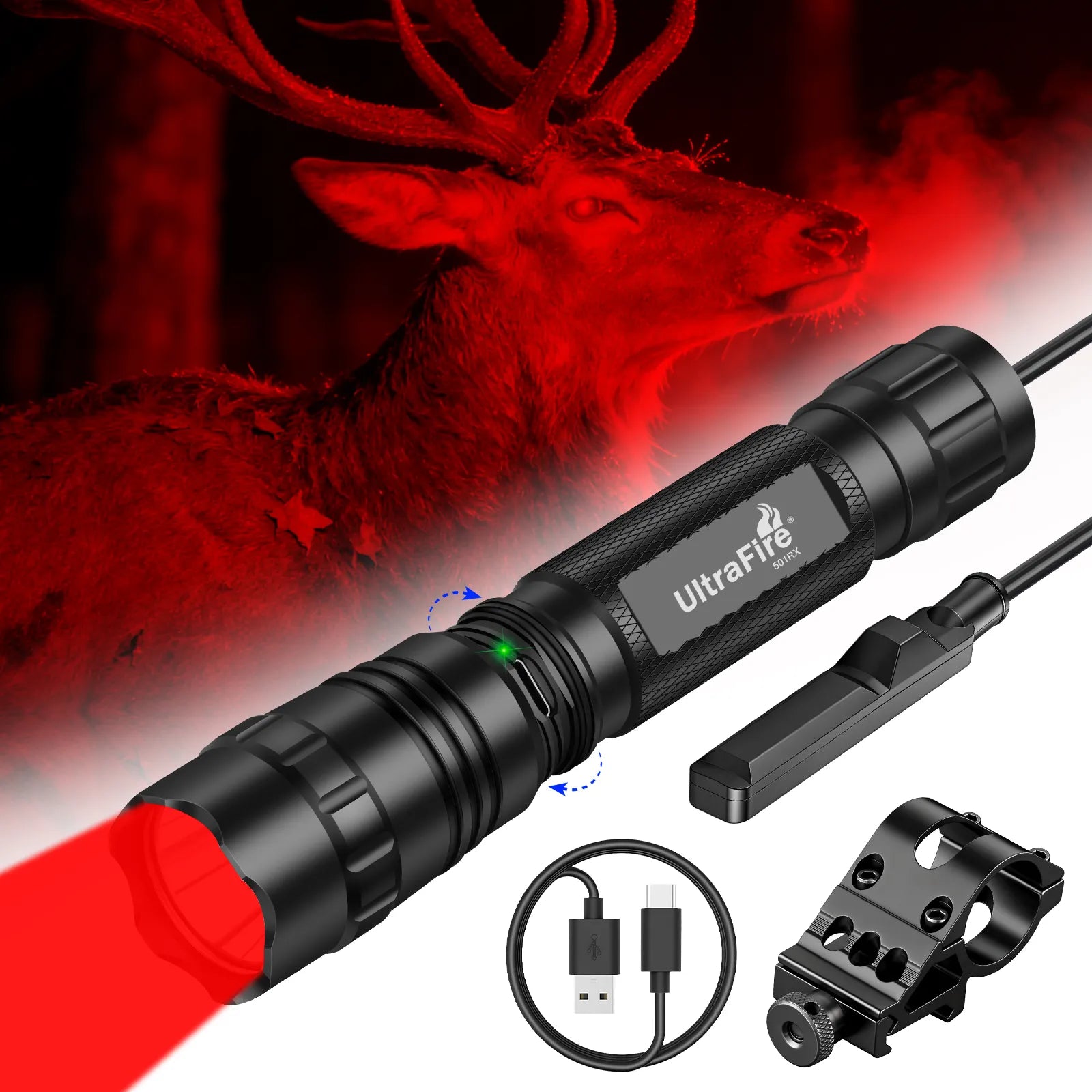 UltraFire® WF-501RX Red LED Rechargeable Flashlight