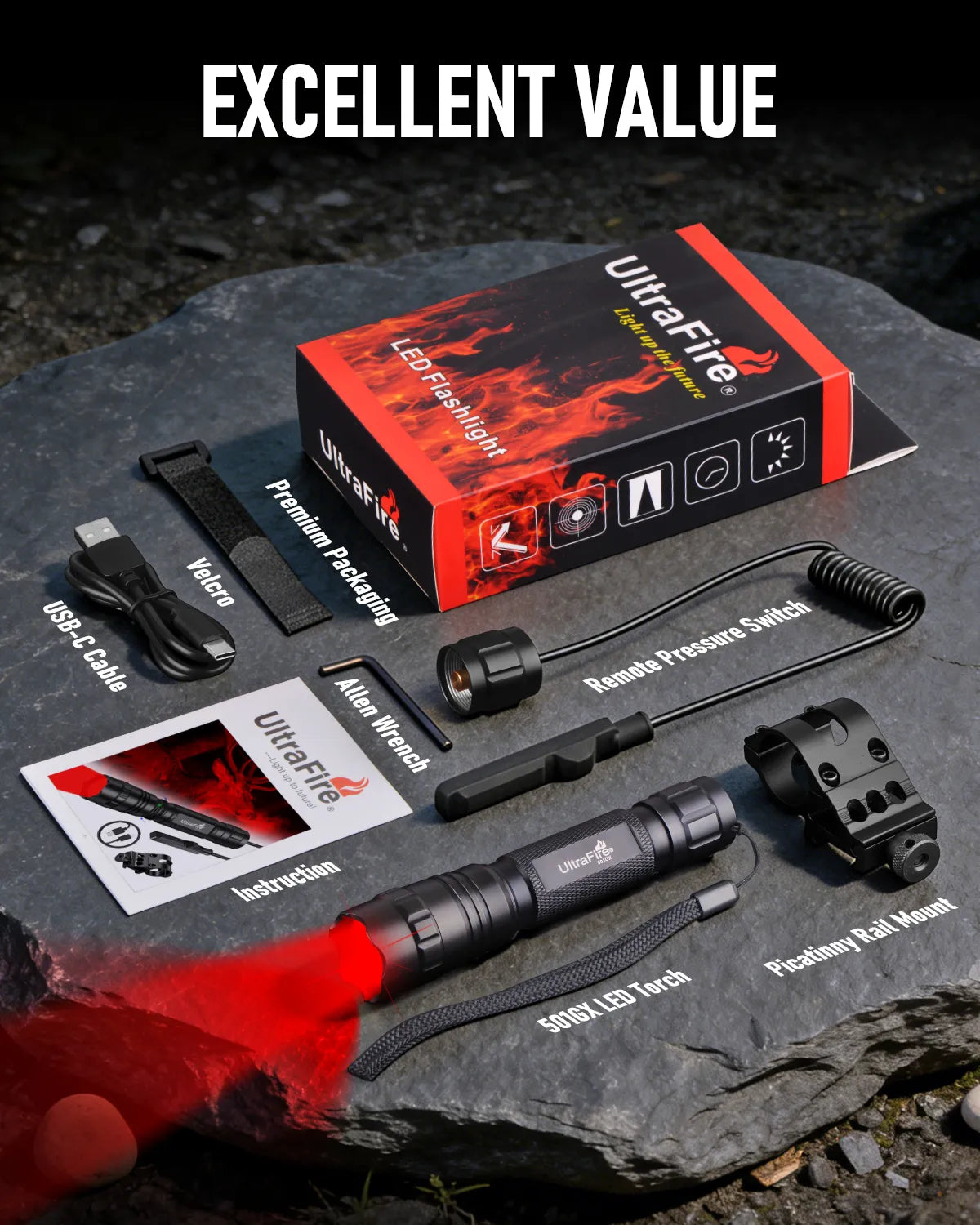 UltraFire® WF-501RX Red LED Rechargeable Flashlight