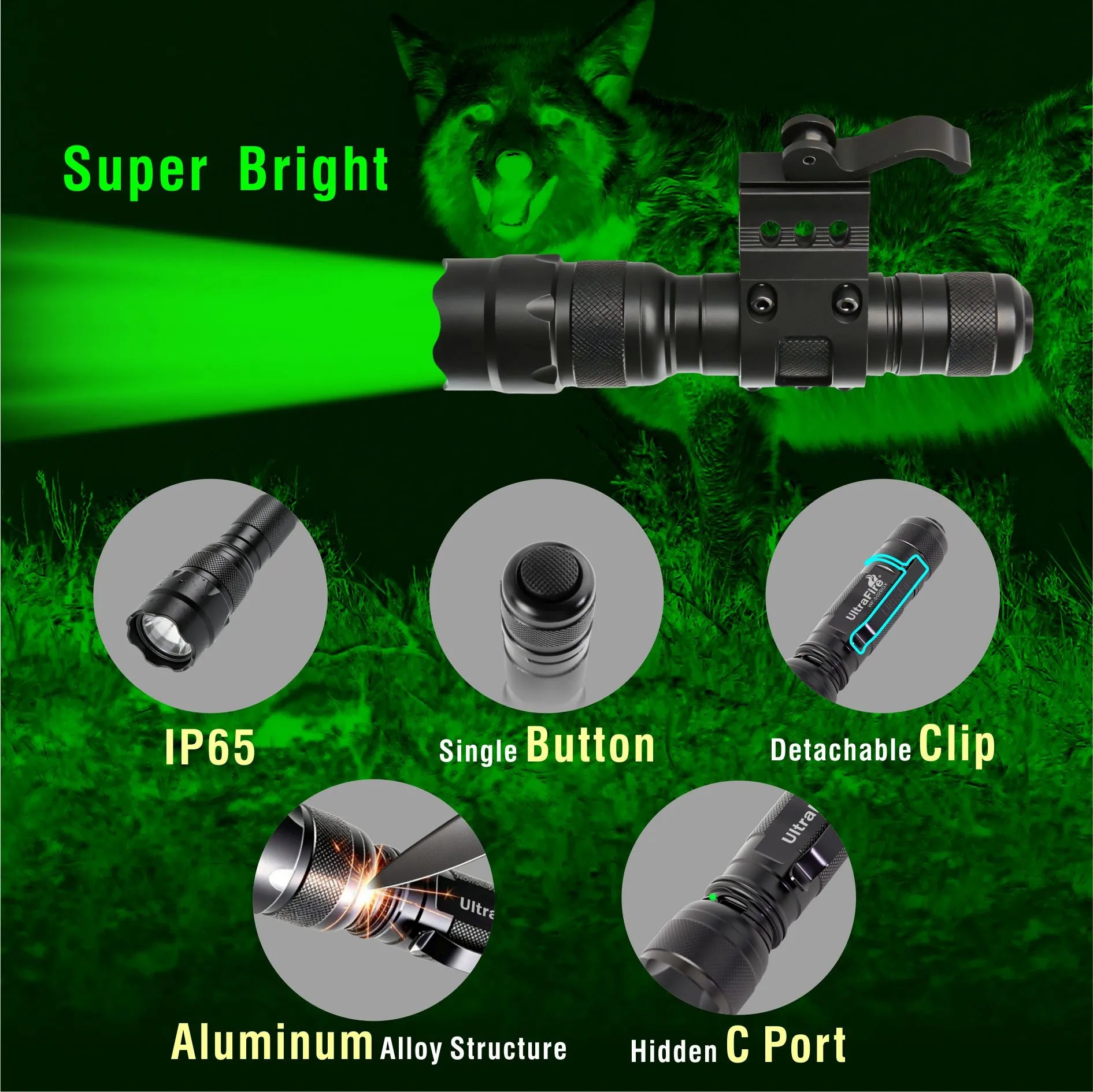 UltraFire® WF-502BGX Green Light Hunting Flashlight