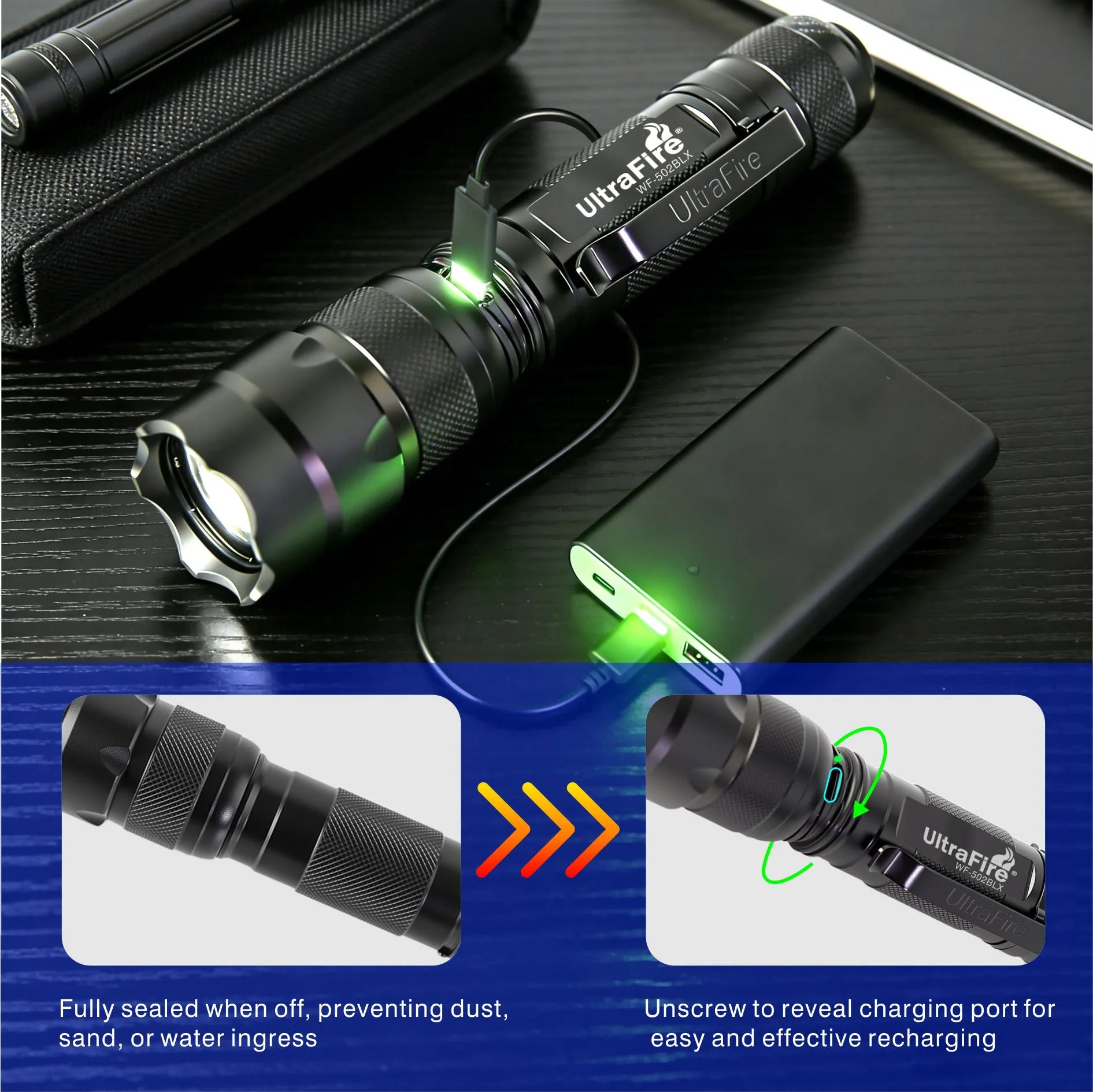 UltraFire® WF-502BLX Blue Light Flashlight