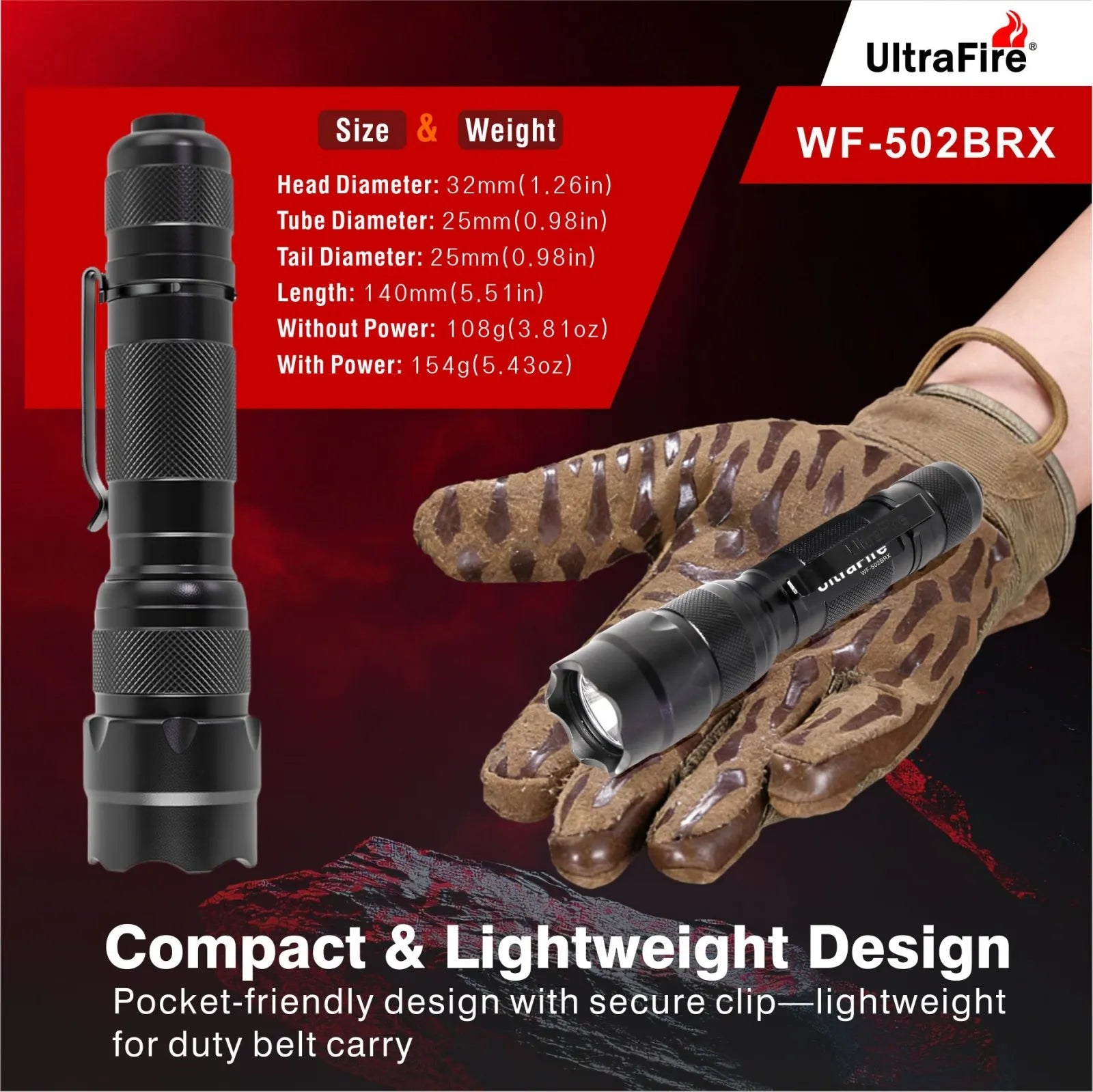 UltraFire® WF-502BRX Red Light Tactical Flashlight