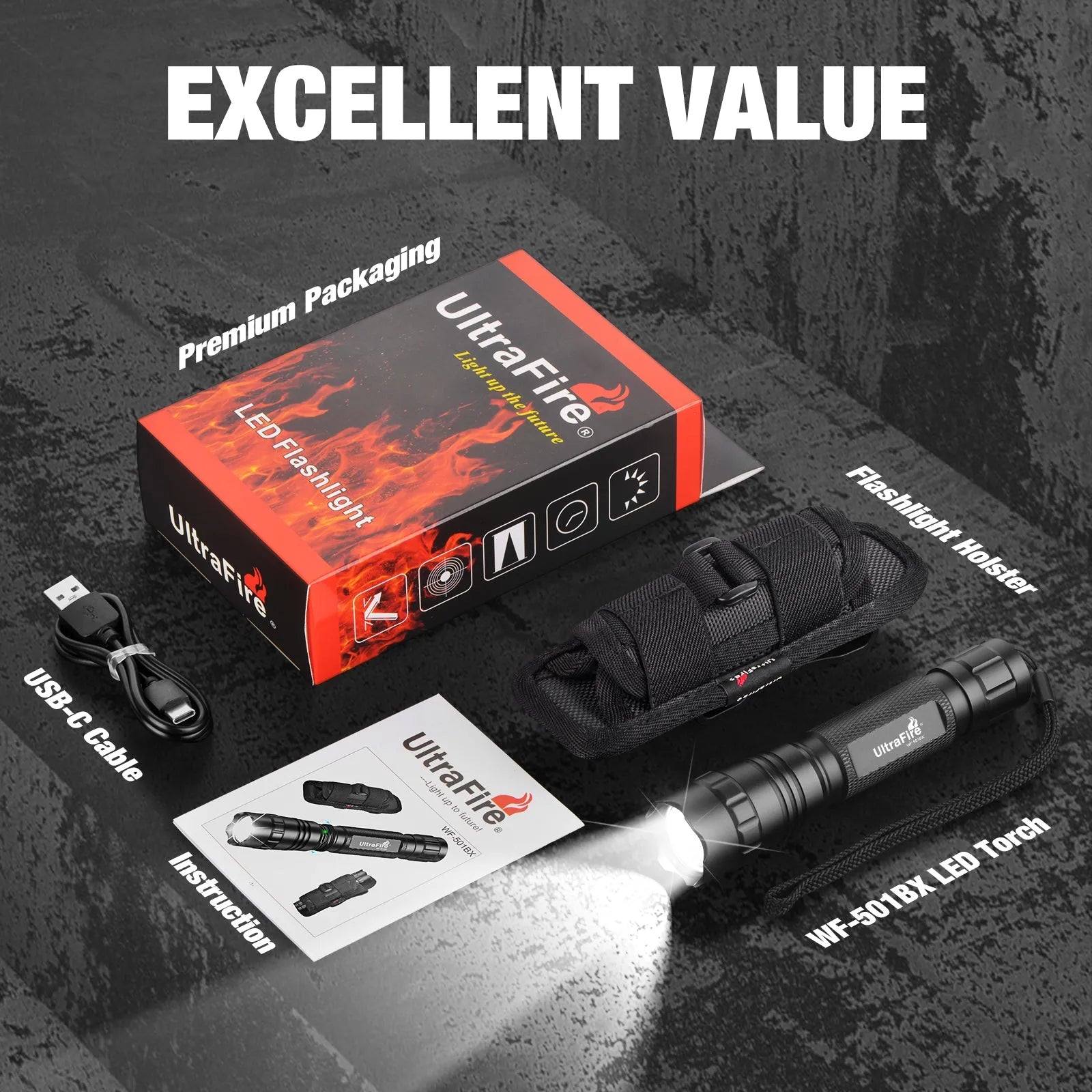 cofuture rechargable.flashlight UltraFire® WF-501BX Tactical Rechargeable Flashlight