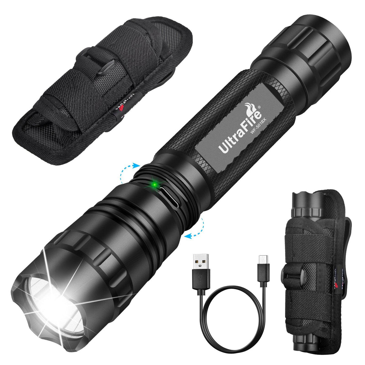 UltraFire WF-501BX Tactical Rechargeable Flashlight with Flashlight Holster (1000 Lumens) Flashlight Set 2
