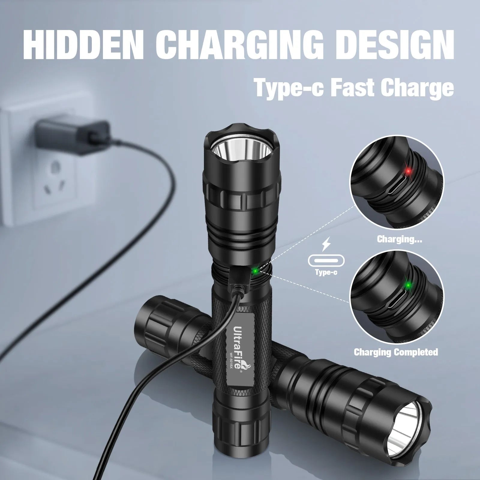 cable rechargeable tactical flashlights UltraFire WF-501BX Tactical Flashlight 1000 Lumens