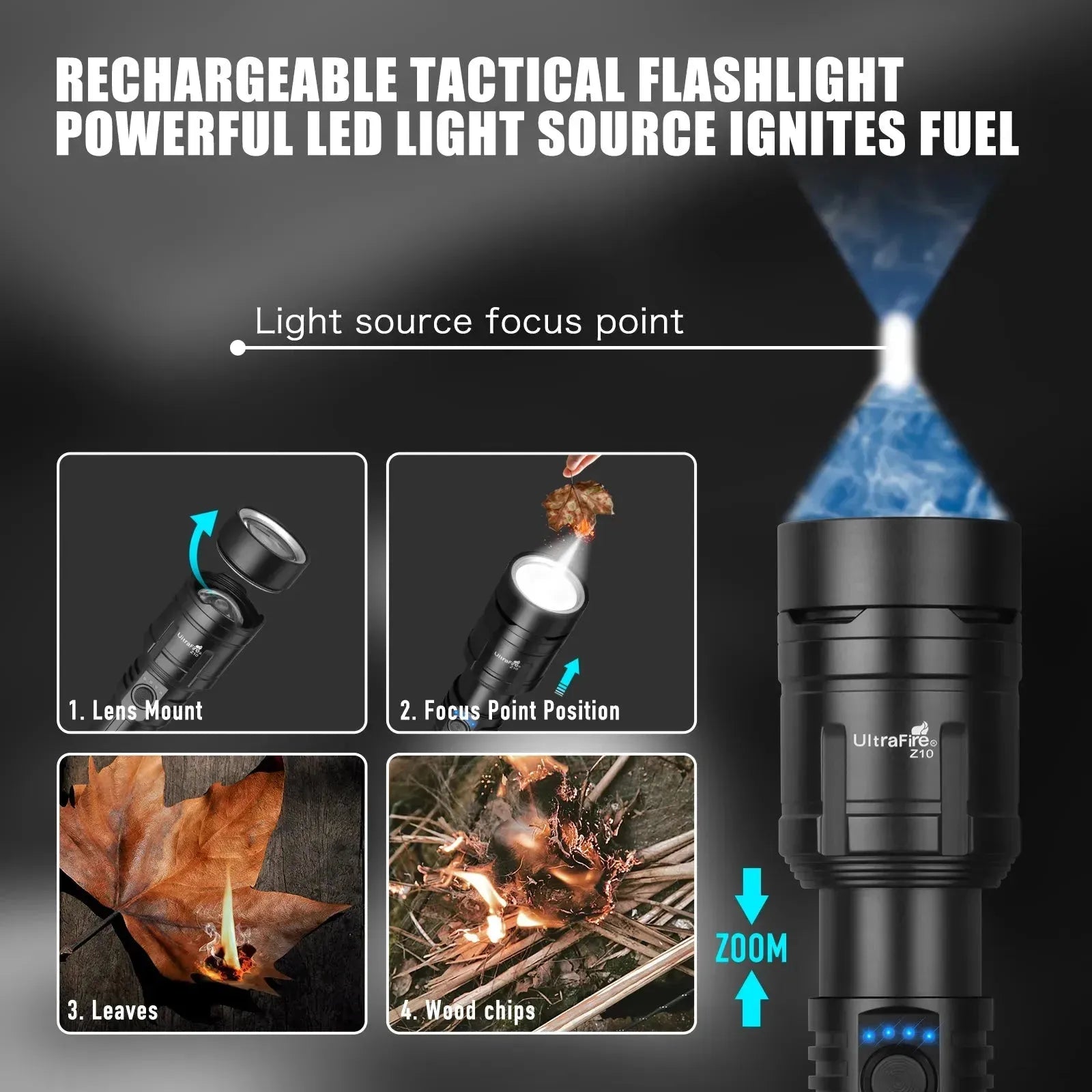 UltraFire Z10 Tactical Flashlight with Battery Pack – 1500LM UltraFire Z10 Tactical Flashlight with Battery Pack – 1500LM