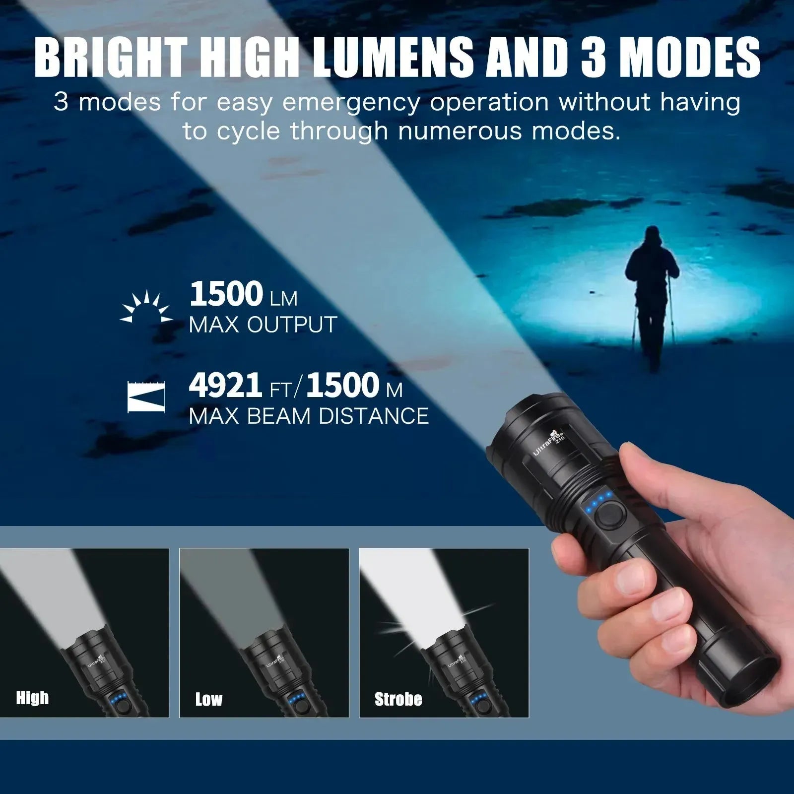 UltraFire Z10 Tactical Flashlight with Battery Pack – 1500LM UltraFire Z10 Tactical Flashlight with Battery Pack – 1500LM