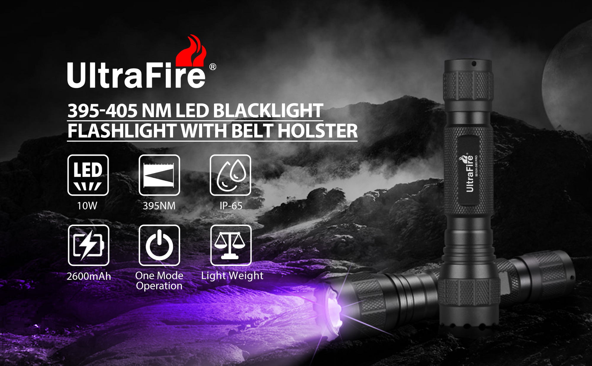 UltraFire WF-501UV-395 PRO (395nm) - Versatile UV Flashlight