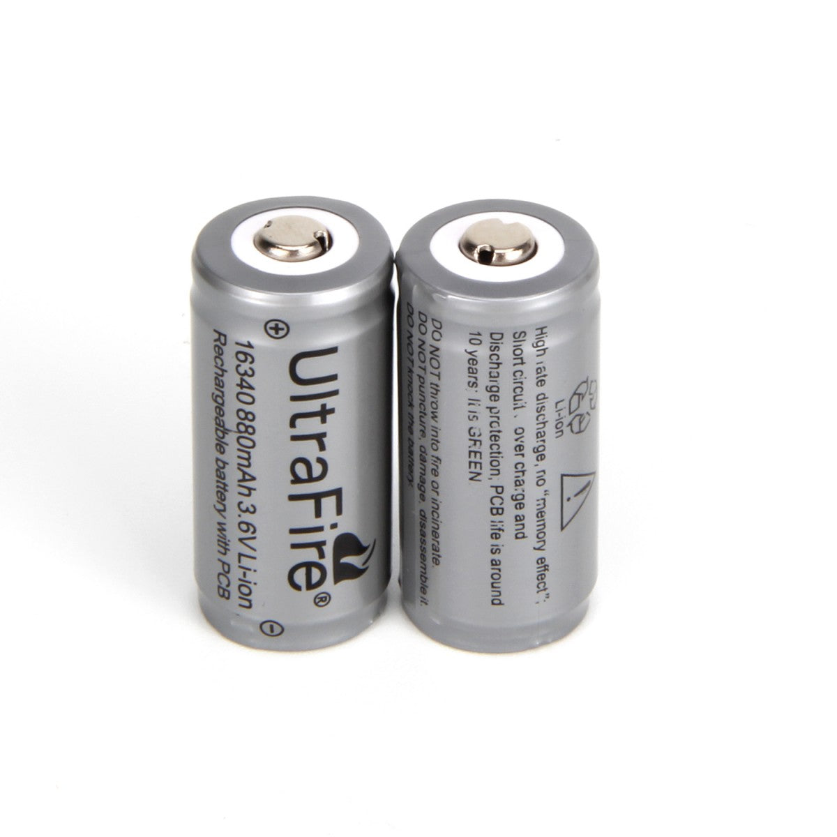 UltraFire 880mAh 3.6V 16340 Rechargeable Lithium Battery With Protection Board (2PCS)