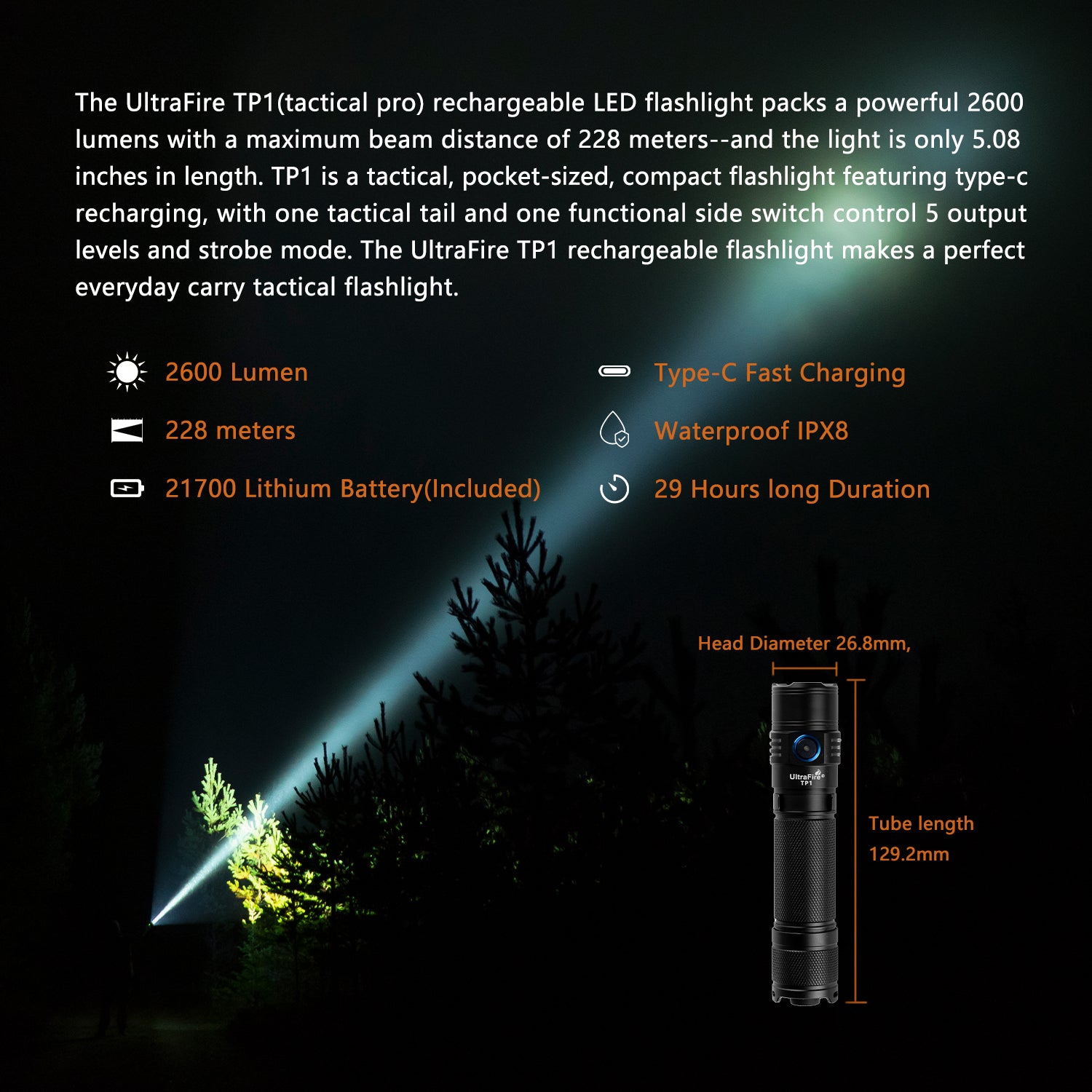 UltraFire TP1 USB Charging Mini Flashlight